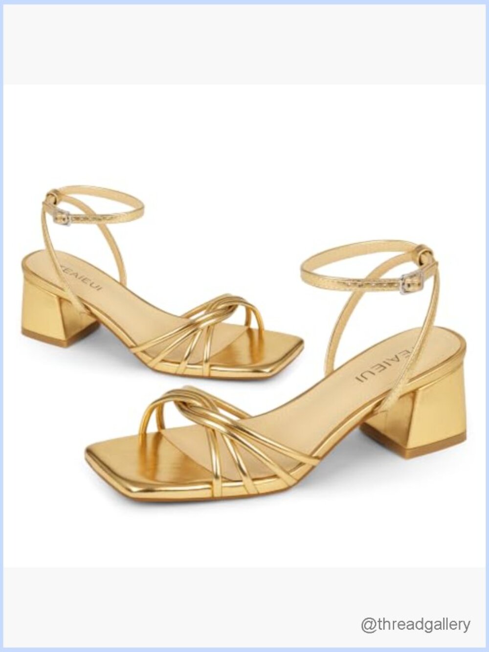Chunky Block Heel Sandals, Square Open Toe, Ankle Strap, 2 inch Heel, Faux - Picture 5 of 7